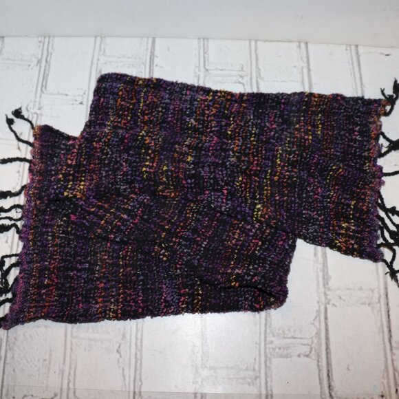 🌈 Retro Colorful & Black Scarf with Fringe – 42" × 10" Bold Contrast · Stretchy - Picture 1 of 4